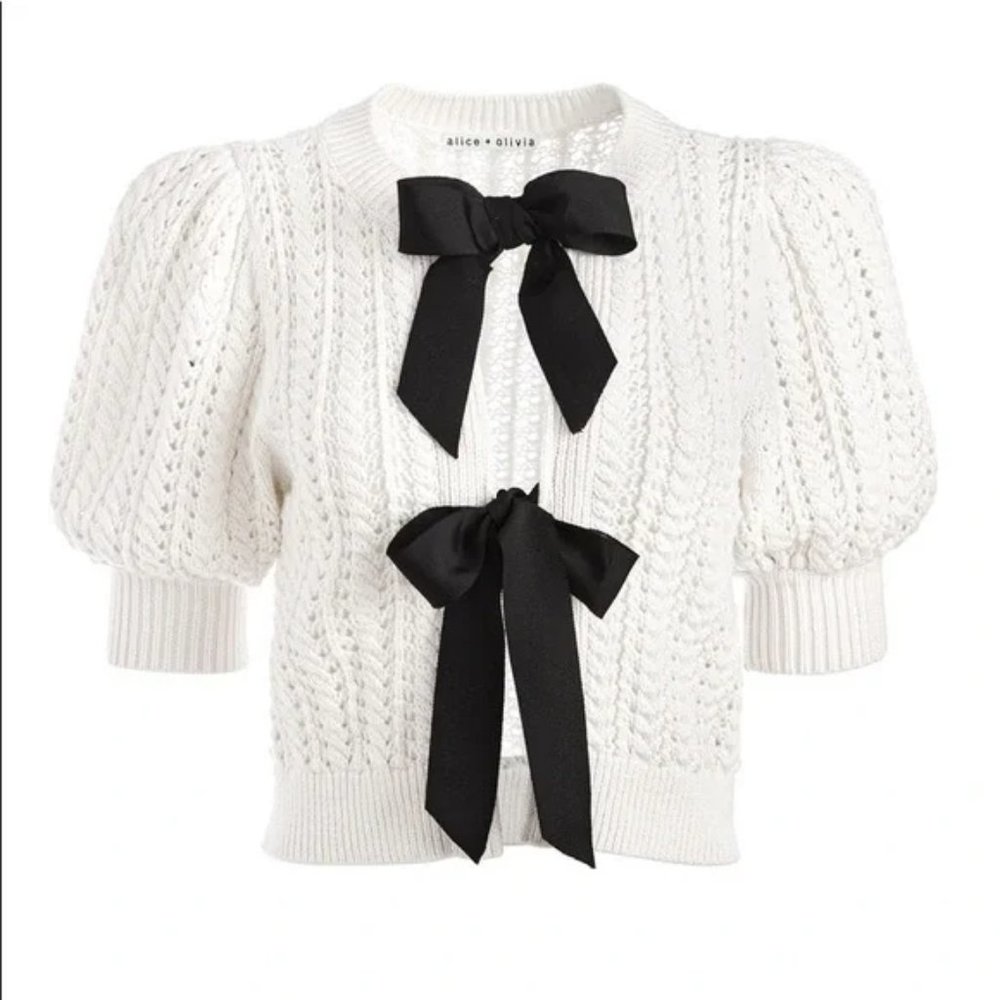 Alice + Olivia Kitty Puff Sleeve Cardigan Sweater Size XS